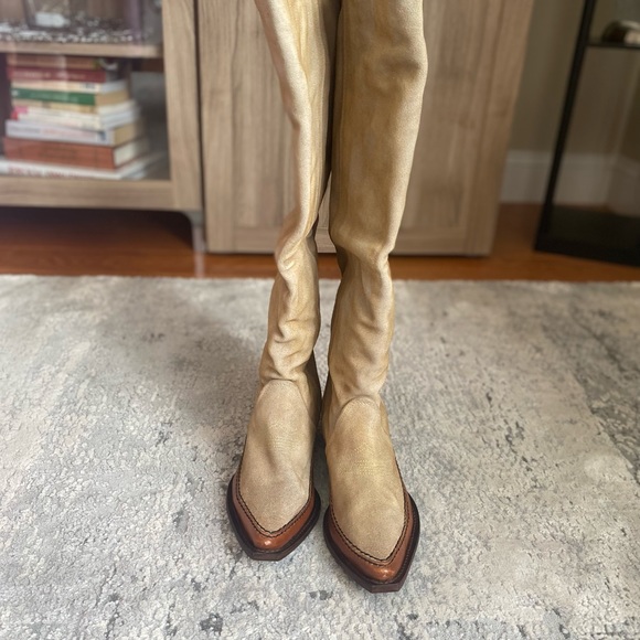 New Free People Sterling Western Tall Boots Tan Suede Leather Size 37.5 - Picture 5 of 13